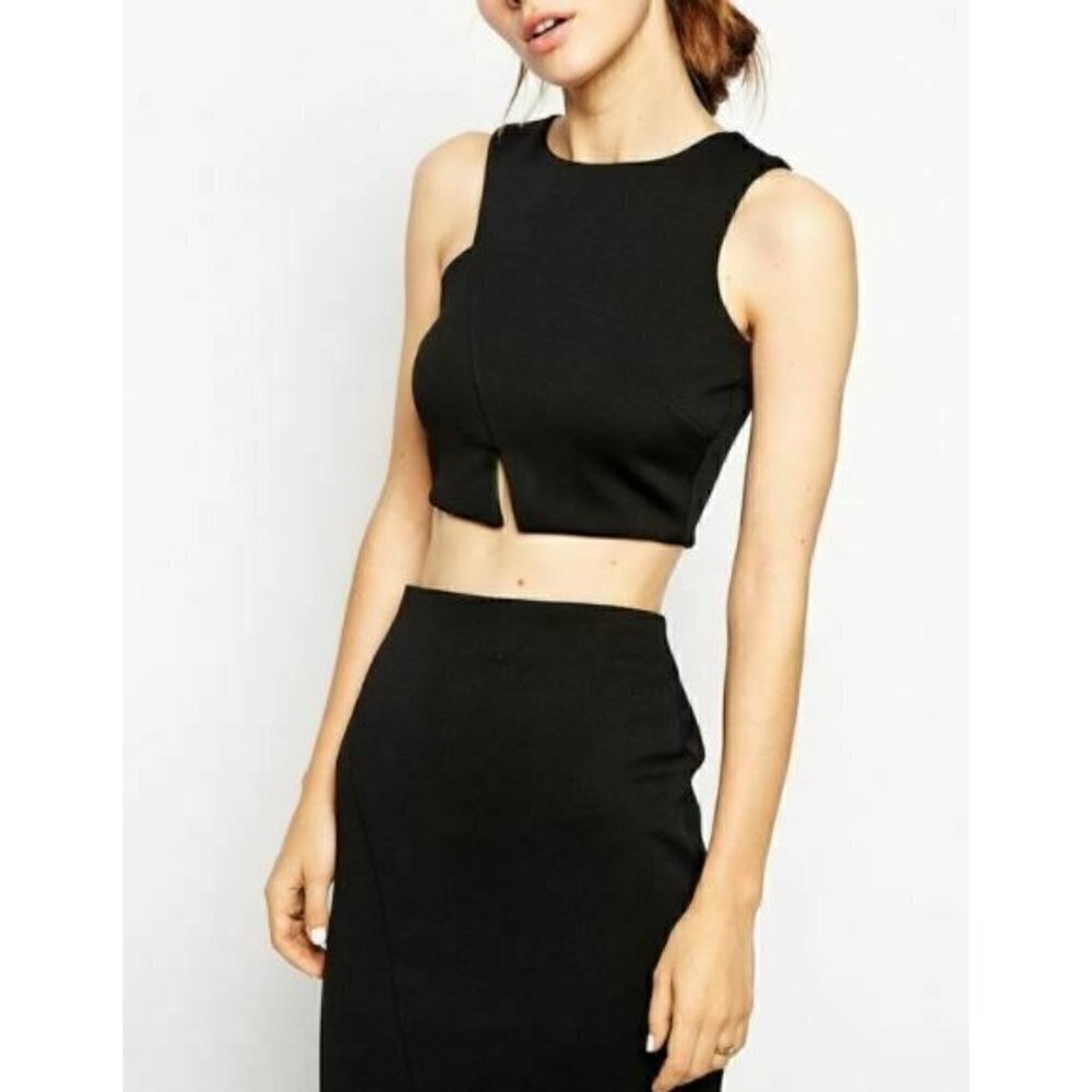 ASOS Black Co Ord Asymmetric Crop Top In Scuba Stretch Womens Size 6